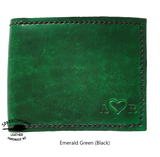 Leather anniversary gift for him hand dyed full grain leather wallet embossed intials heart handmade NZ Sparrowhawk Leather