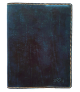 Women's leather anniversary gift handmade leather journal cover with intials and heart embossing Sparrowhawk Leather NZ