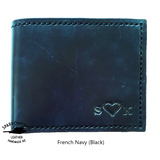 Men's Wedding Day, Valentines Day, Anniversary Gift leather wallet romantic hand embossed heart between intials handmade NZ Sparrowhawk Leather