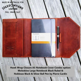 Hawk 100% Full Grain leather Journal cover with Black Moleskine Notebook Sparrowhawk Leather NZ