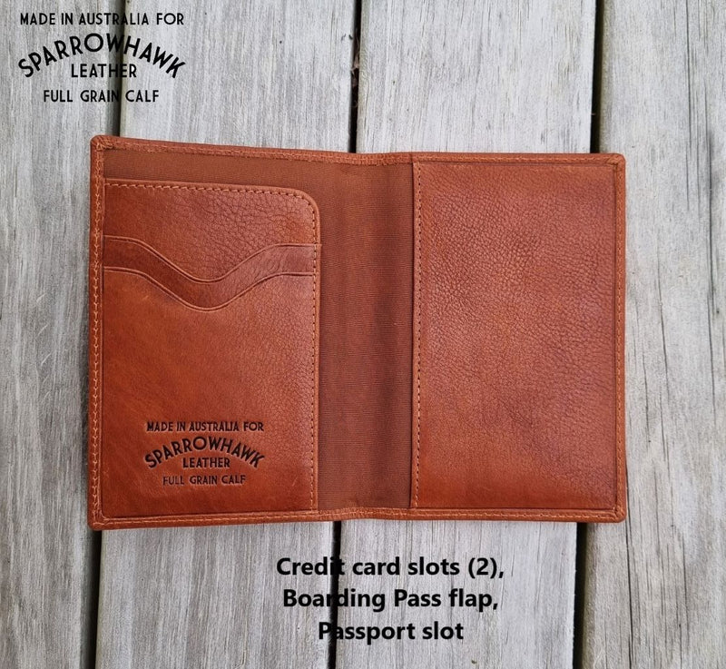Sparrowhawk leather full grain leather passport wallet NZ whisky calf leather