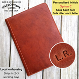 A full grain leather premium portfolio with personalised embossed initials. Brown and black premium leather. Sparrowhawk Leather NZ. Shipped in 2-3 working days.