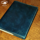 Men's anniversary gift leather diary cover with heart and initials embossing handmade in NZ Sparrowhawk Leather