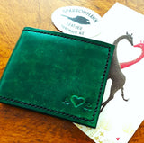 Leather Anniversary mens wallet gift heart between two embossed initials handmade in NZ Sparrowhawk Leather