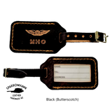 Pilot leather bag tag personalised initials and wings unique Pilot gift handmade NZ Sparrowhawk Leather since 2014