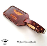Pilots Leather Luggage Tag - Hand Dyed with Embossed Initials & Wings