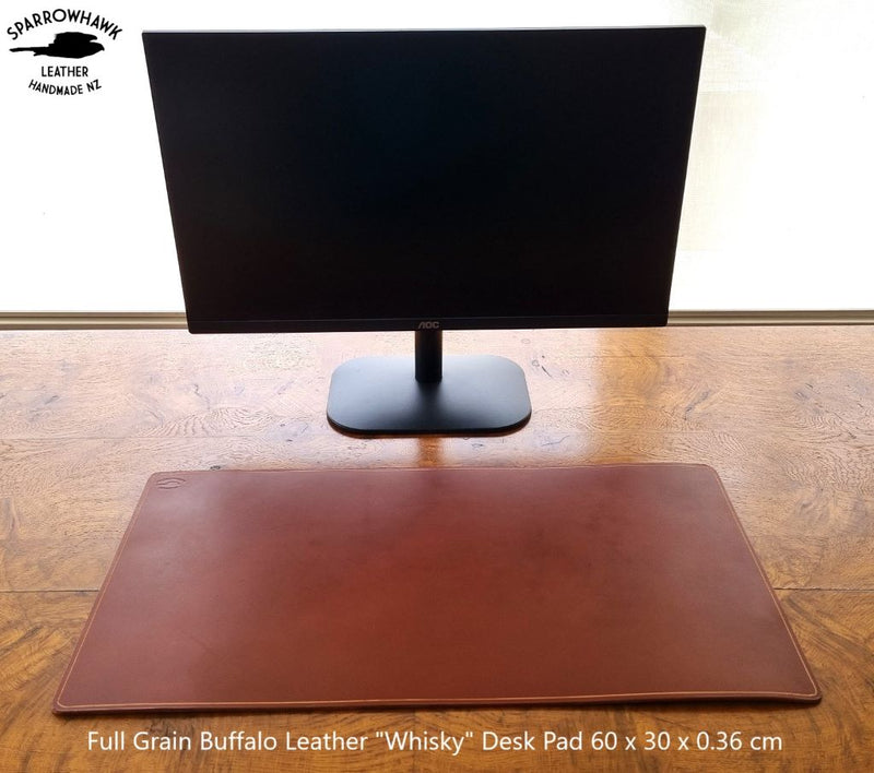 Buffalo Leather Desk Pad 60cm x 30cm x 3.6mm -  Vegetable Tanned Whisky