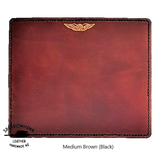Pilot's Leather Mouse Pad - Hand Dyed - Hand Embossed Wings - Suede backing