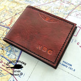 Pilot Slimline mens wallet billfold initials wings NZ Australia Sparrowhawk Leather