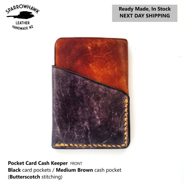 Pocket Card & Cash Keeper - Black & Medium Brown - Next Day Shipping