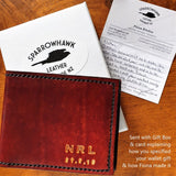 Sparrowhawk Leather black mens anniversary wallet gift embossed initial date gift box