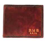 Sparrowhawk leather handmade NZ brown anniversary mens wallet with initials and date