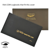 FAA (US) Pilot Logbook Cover COM- black & whisky aniline, laser engraved wings & name patch