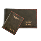 FAA (US) Pilot PPL Logbook Cover & License Medical Certificate Wallet Combo - wings & initials