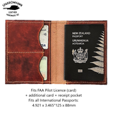 FAA (US) Pilot License & Passport wallet - 1 colour - Embossed Wings & Initials
