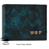 Popular French Navy wiht initials, coin purse wallet handmade NZ Sparrowhawk Leather