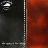 Pilot Logbook Cover - wrap closure, 2 colour spine / front, carved wings /embossed initials