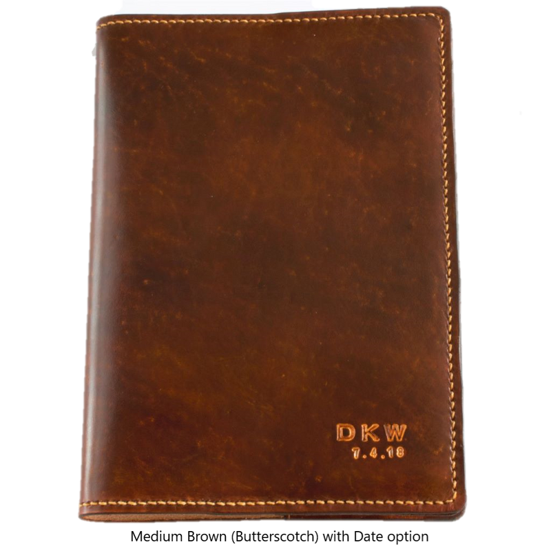 Brown handmade NZ Book cover with initials and date Sparrowhawk NZ