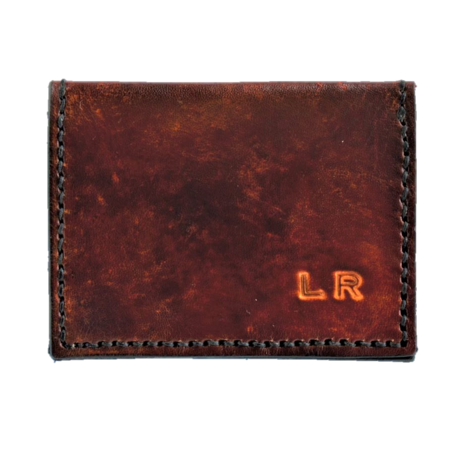 Handmade Leather Card Holder Wallet NZ with embossed initials