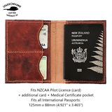 NZCAA Pilot Licence & Passport wallet - 1 colour - Embossed Wings & Initials