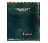 Personalised NZCAA Pilot Licence Wallet with Medical Certidicate slot. Handmade NZ personalised initials French Navy Sparrowhawk Leather for Pilots