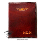 Brown personalised, Leather NZCAA Pilot Licence & Medical Certificate Wallet. Perfect Pilot Graduation Gift. Intials monogram. Handmade NZ Sparrowhawk Leather