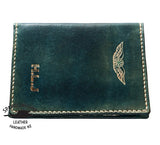 Handmade, personalised, Leather NZCAA Pilot Licence & Medical Certificate Wallet. Handmade in NZ, French Navy with Bone stitching, embossed intials. Sparrowhawk Leather NZ