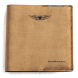 Pilot Logbook Cover - book closure, mocha nubuck, laser engraved wings & name