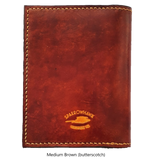 Sparrowhawk Leather NZCAA Pilot Licence & Medical Certificate Wallet personalised initials Brown with butterscotch handstitiching. Handmade NZ