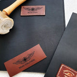 NZCAA Pilot Logbook Cover - black aniline, laser engraved wings & name patch