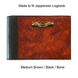 Pilot Logbook Cover - book closure, 2 colour spine / front, wings / initials plate