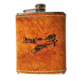 Sparrowhawk Leather's Spitfire Hipflask in British Leather front view