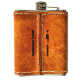 Sparrowhawk Leather's Leather Covered Hipflask in Tan Leather (hand dyed) back view