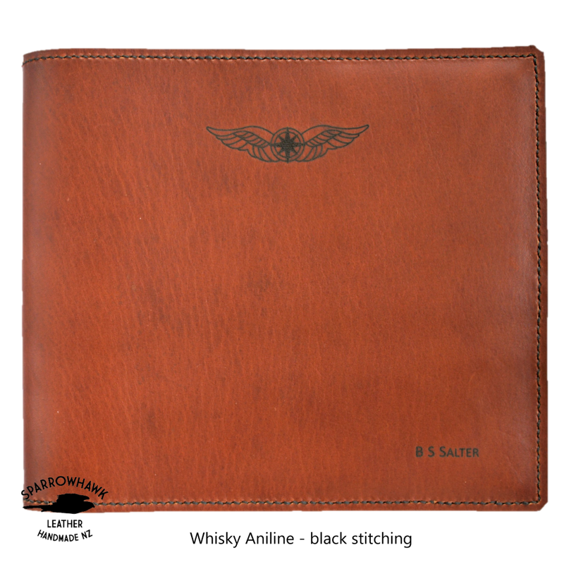 CASA (Australia) Pilot Logbook Cover - whisky aniline leather, laser engraved wings & name
