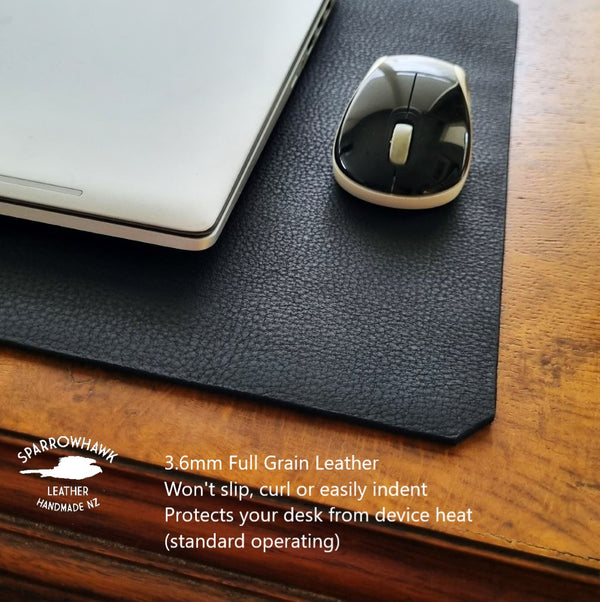 Buffalo Leather Desk Pad 3.6mm - Matt Black - Optional Embossed initials - various sizes