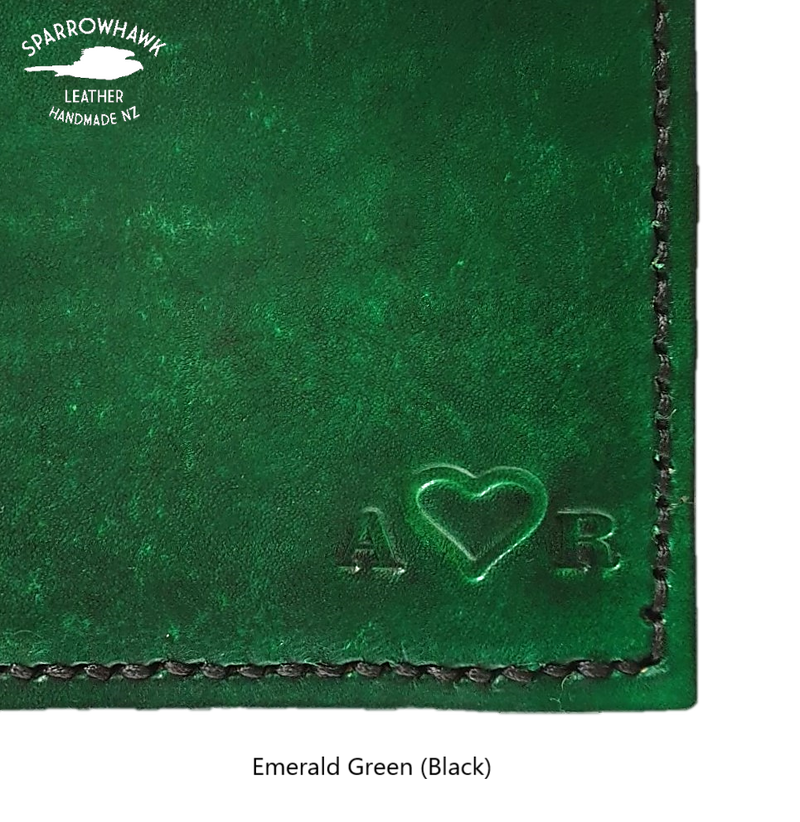 Leather anniversary gift for her full grain leather journal cover A5 or A4 heart initials embossing full grain leather handmade by Sparrowhawk Leather NZ