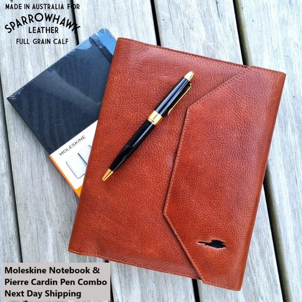 Full grain Leather cover for Moleskine A5 Large notebook  Sparrowhawk NZ