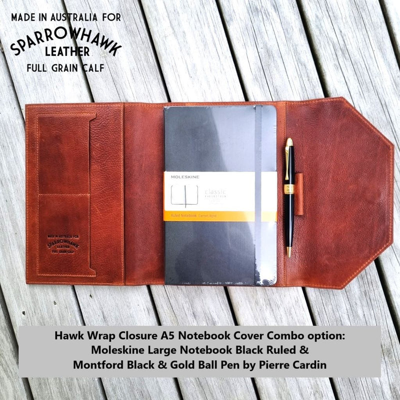 Hawk by Sparrowhawk Leather NZ Journal cover for Moleskine Notebook 