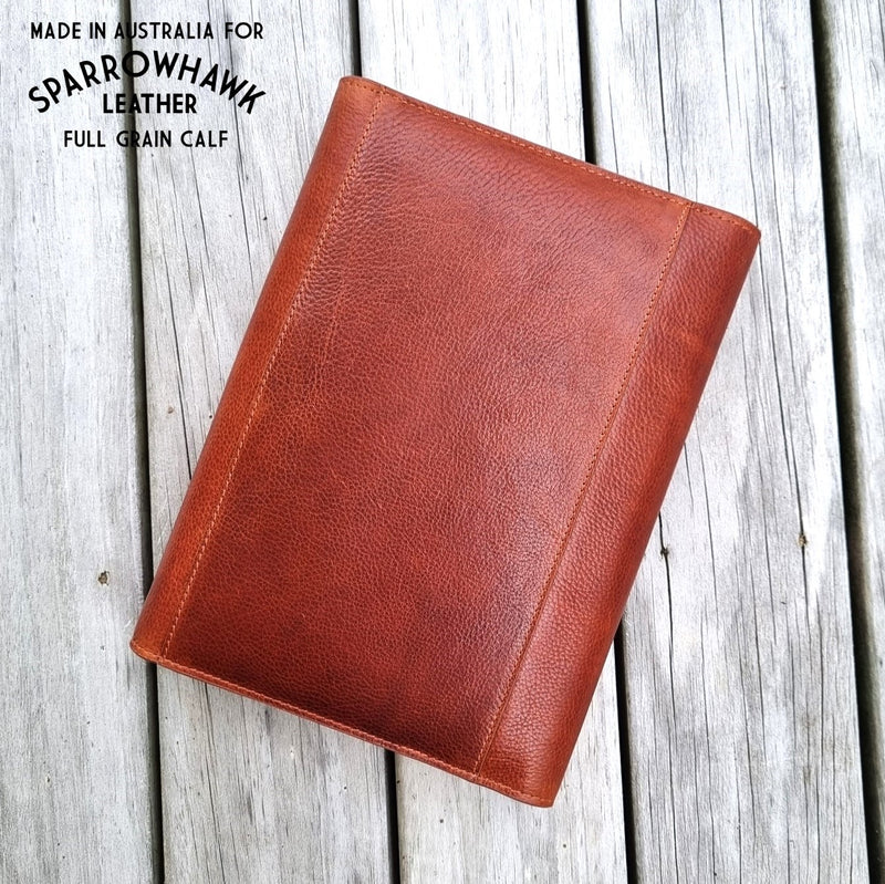 Hawk full grain leather notebook cover for Molekine 100% leather made in Australia for Sparrowhawk Leather 