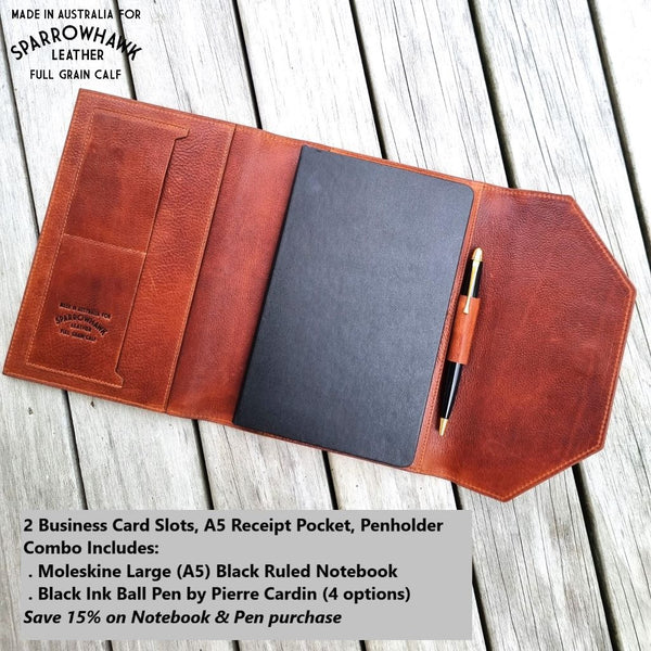 Hawk by Sparrowhawk Leather NZ Moleskine journal cover save 15% on Notebook and Pen Purchase