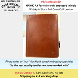 Hawk by Sparrowhawk Leather NZ personalised Portfolio endorsed by our Auckland initials embossers " it's the best quality leather we have worked with."