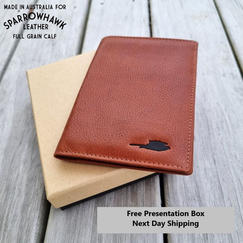 Hawk Lightweight whisky 100% calf leather passport wallet Sparrowhawk Leather NZ