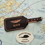 Personalised leather luggage tag NZ full grain leather hand dyed initials Sparrowhawk Leather handmade NZ