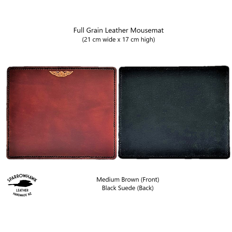 Pilot's Leather Mouse Pad - Hand Dyed - Hand Embossed Wings -  Suede backing