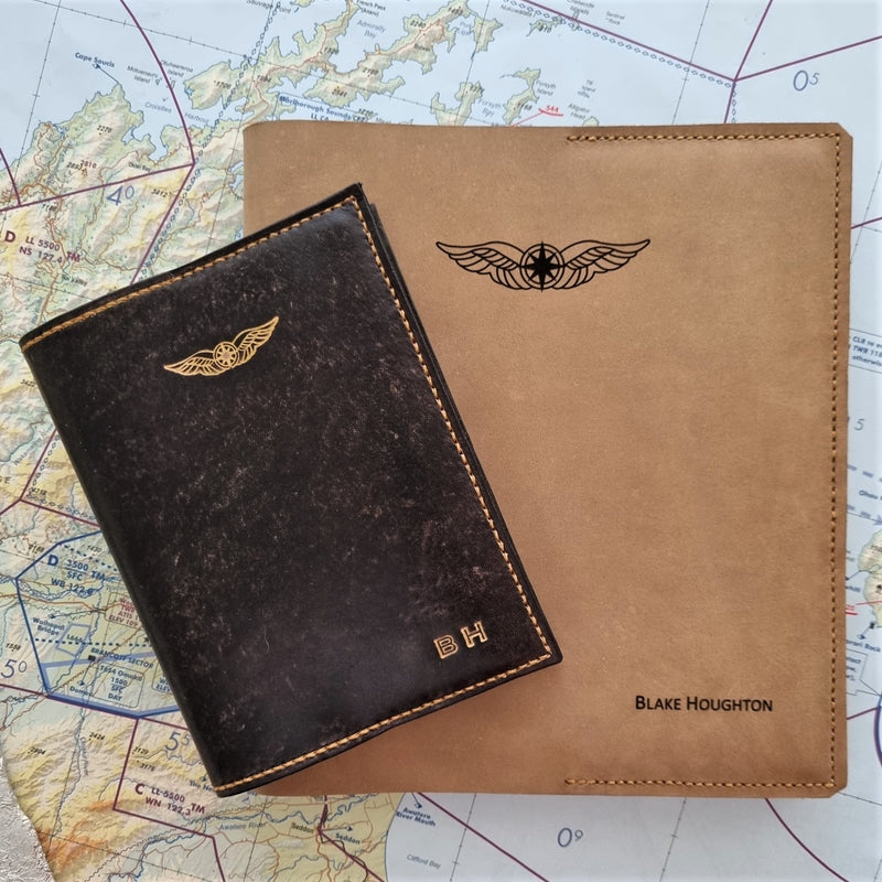 CASA (Australia) Pilot Logbook & Licence Folder Cover Combo - Nubuck & Hand Finished Leather