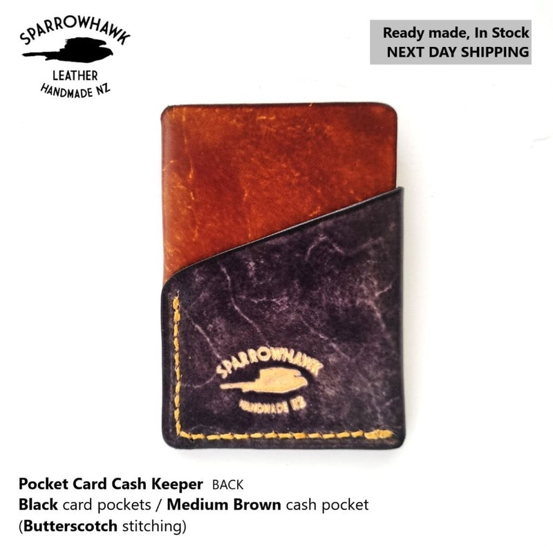 Pocket Card & Cash Keeper - Black & Medium Brown - Next Day Shipping