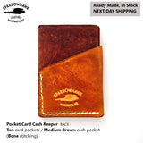Pocket Card & Cash Keeper - Tan & Medium Brown - Next Day Shipping