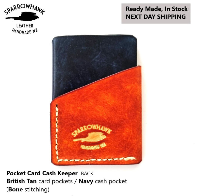 Pocket Card & Cash Keeper - British Tan & Navy - Next Day Shipping