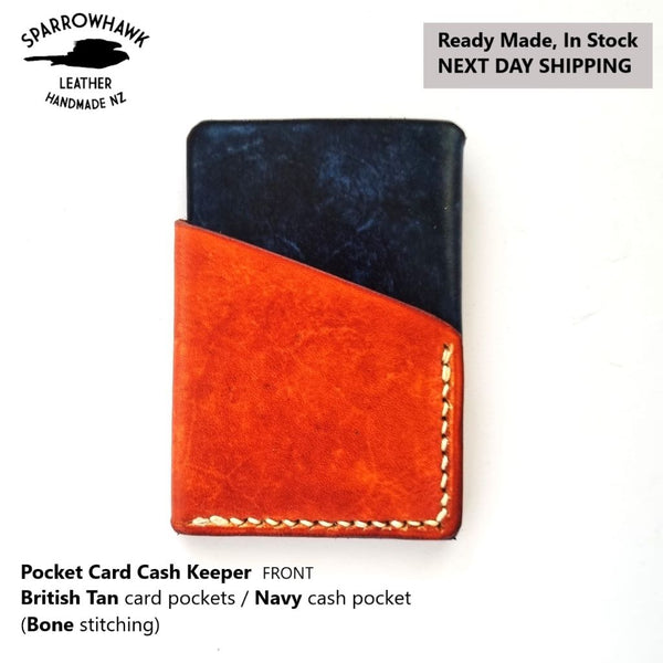 Pocket Card & Cash Keeper - British Tan & Navy - Next Day Shipping