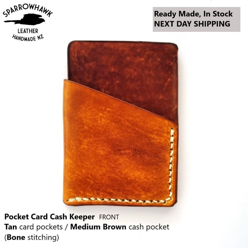 Pocket Card & Cash Keeper - Tan & Medium Brown - Next Day Shipping